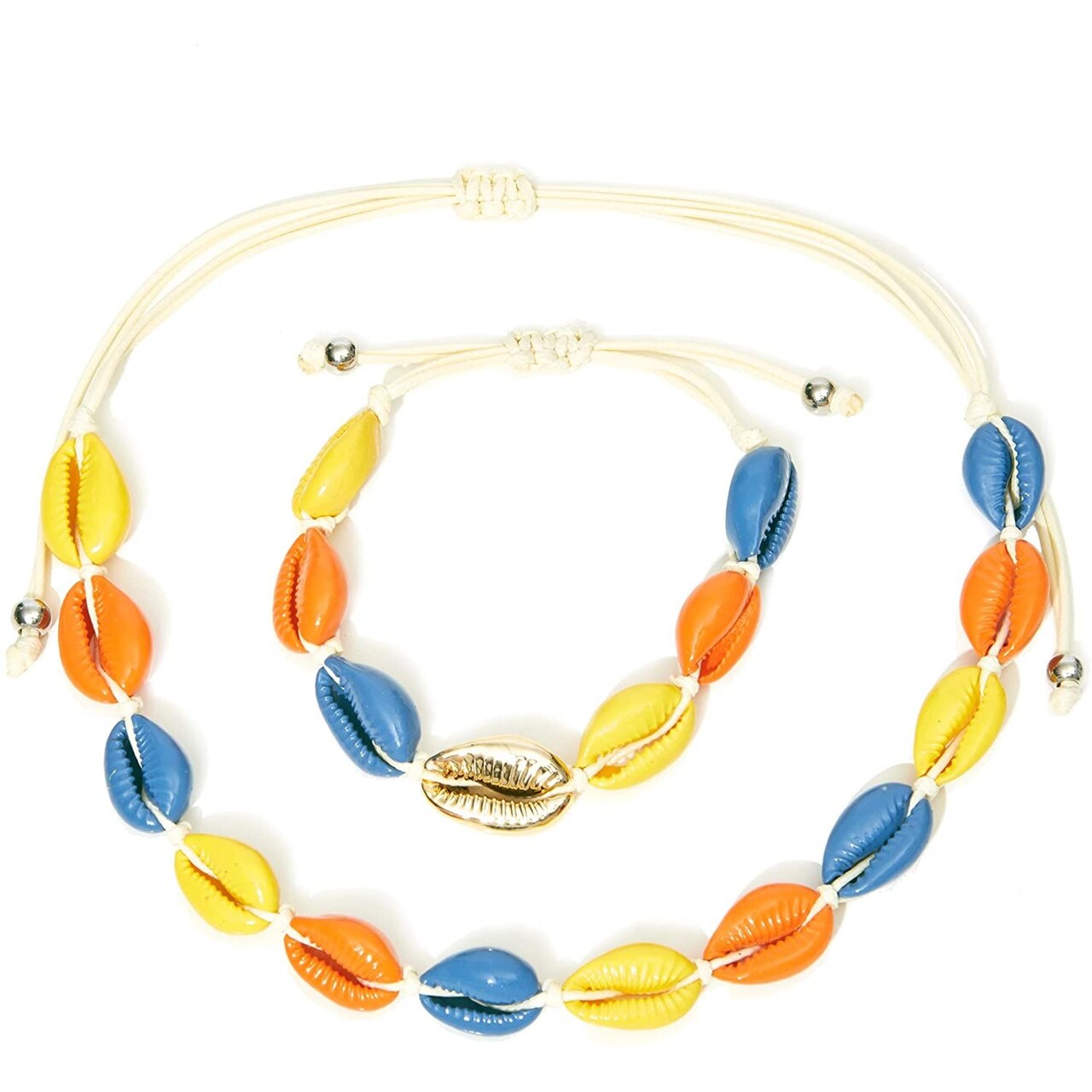 Natural Puka Shell Choker Necklace and Bracelet Set for Women, Beach Nautical Jewelry Accessories
